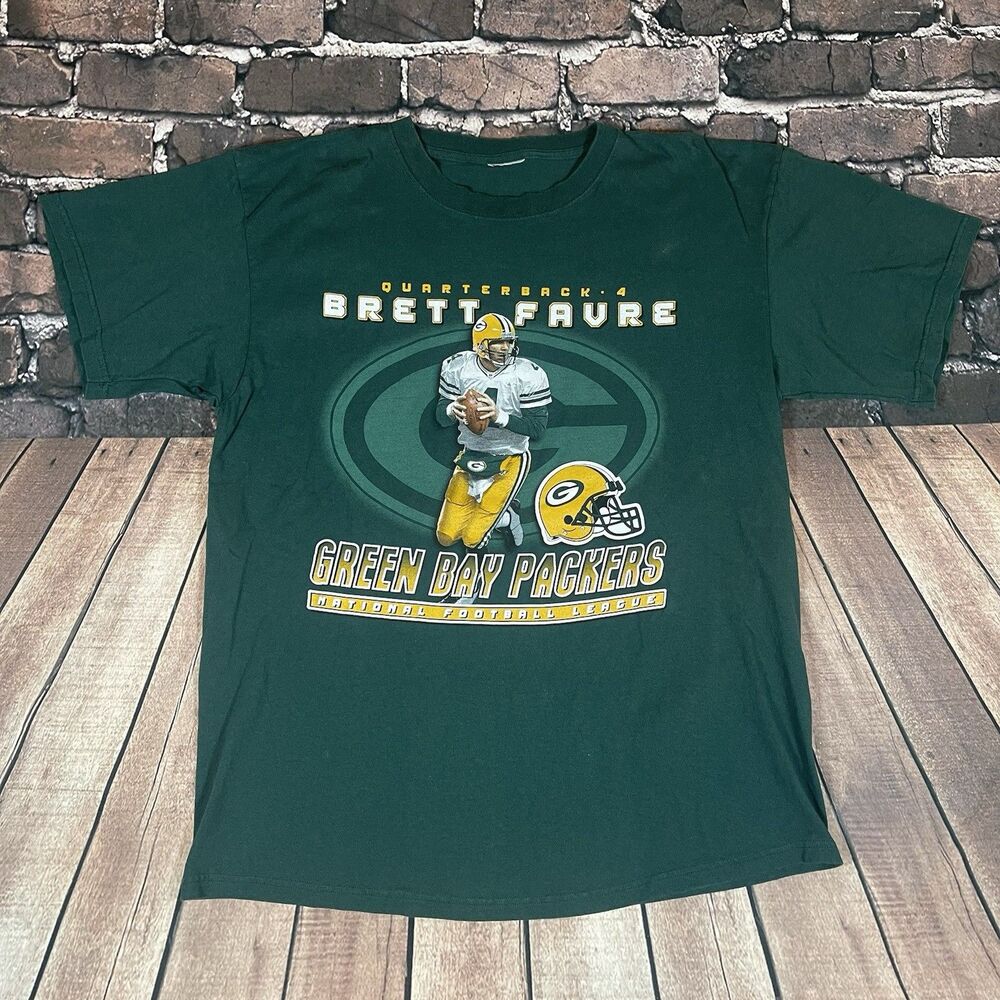 Vintage Brett Favre Green Bay Packers T-Shirt Size L/XL NFL Players QB